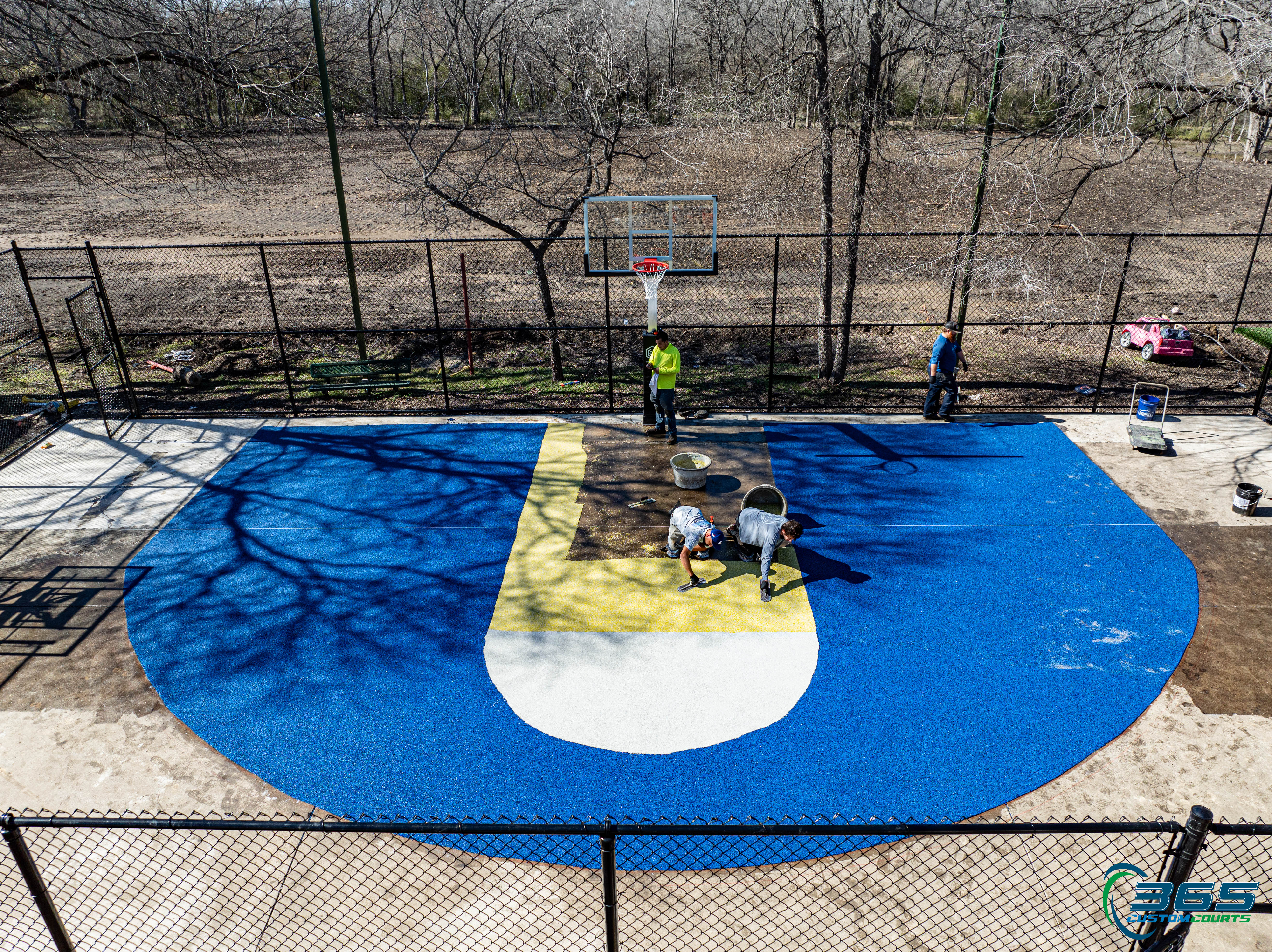 Aerial view of a full custom basketball court in Roanoke