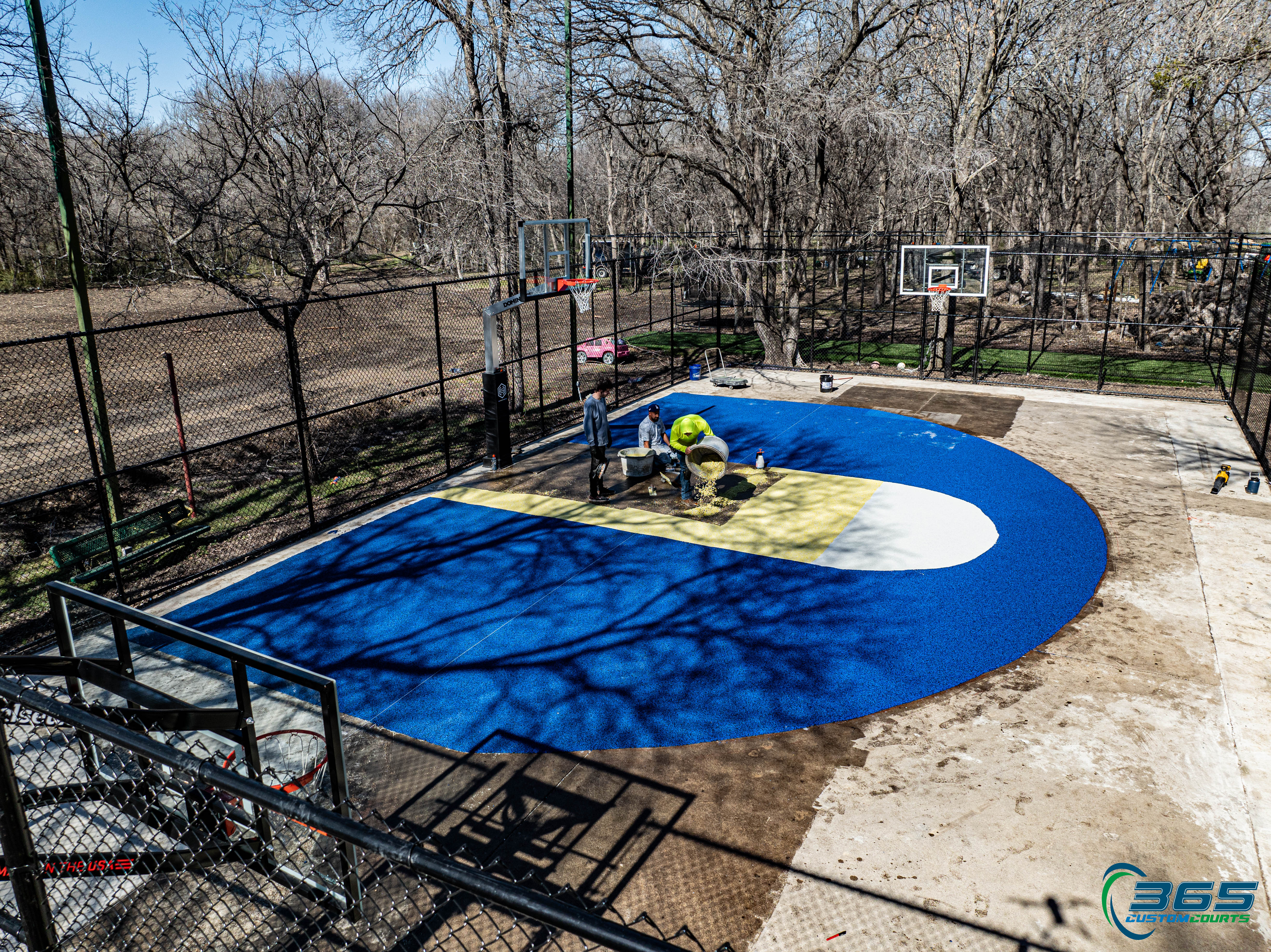 Wide aerial view of the Roanoke basketball court